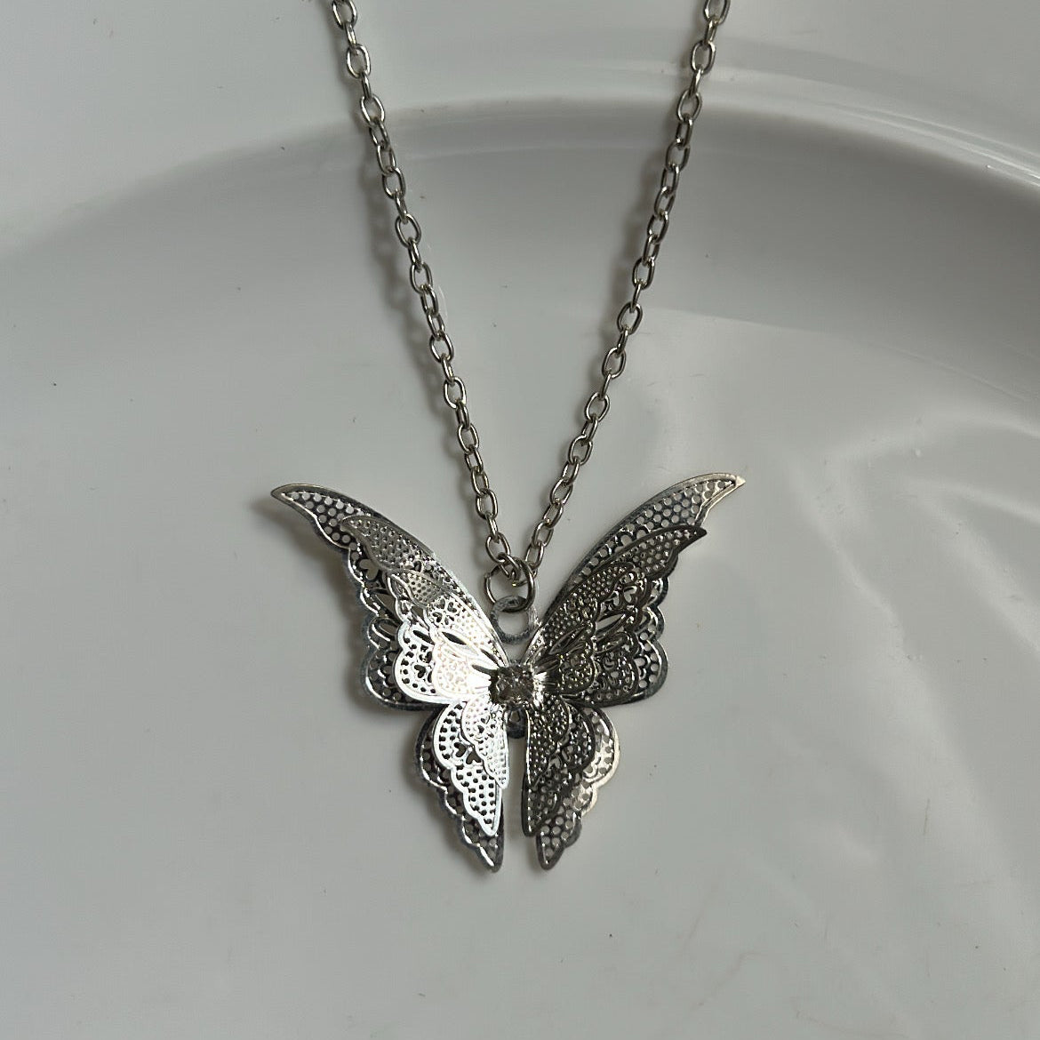 Silver Filigree Butterfly Necklace